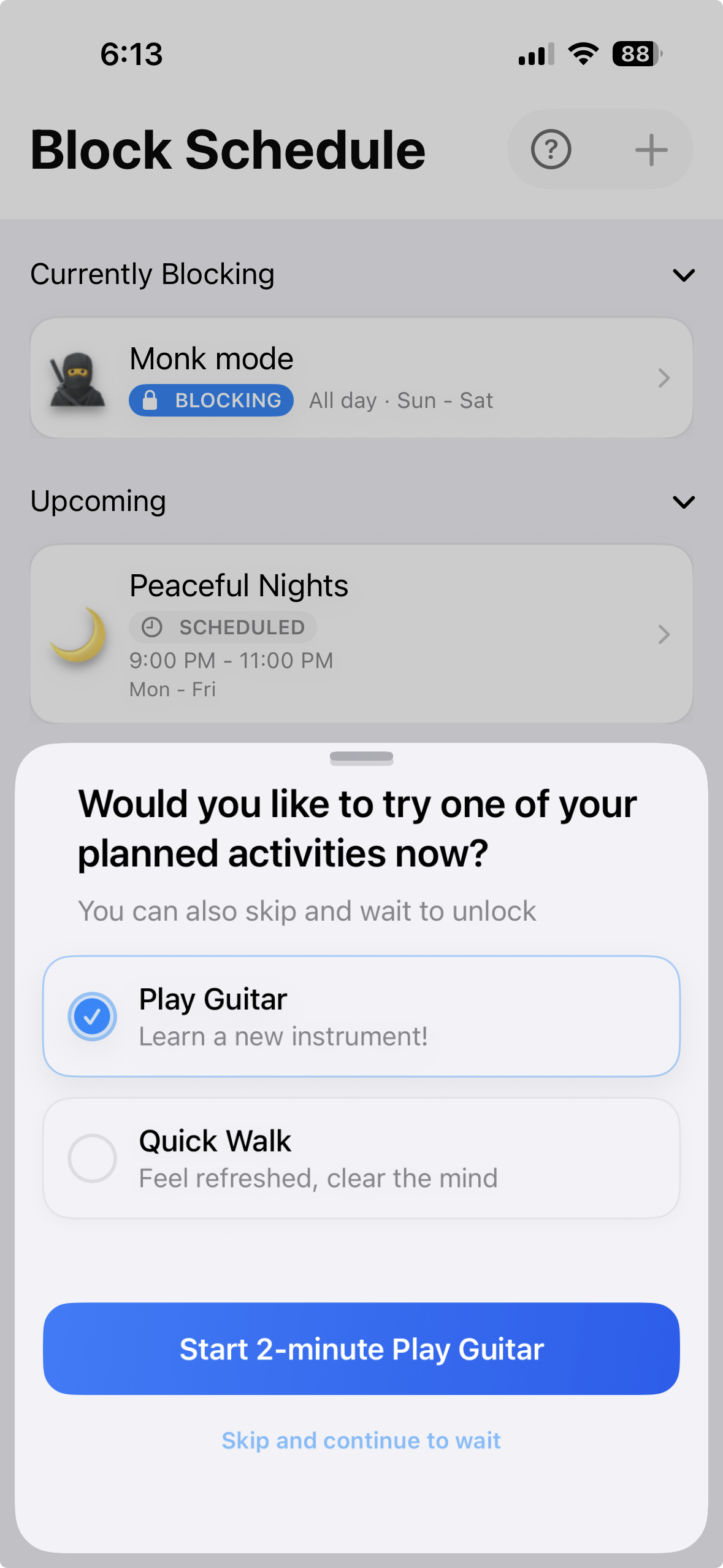 DistractionFree App Interface - Block Schedule