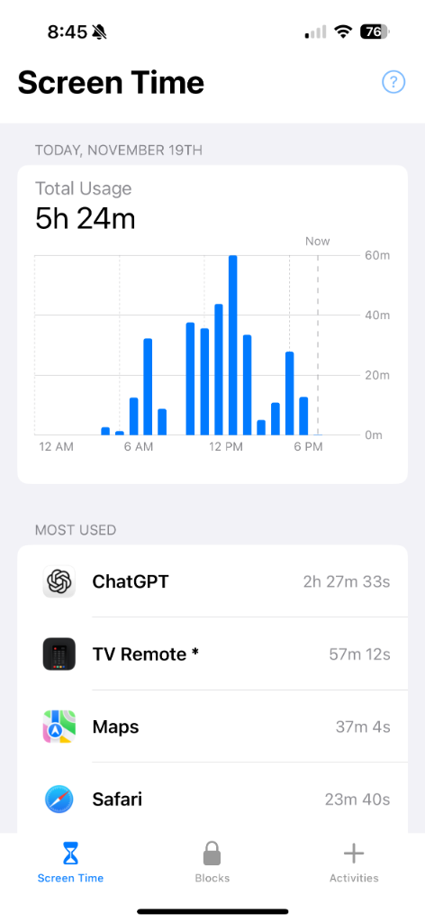 Screen Time Stats Interface
